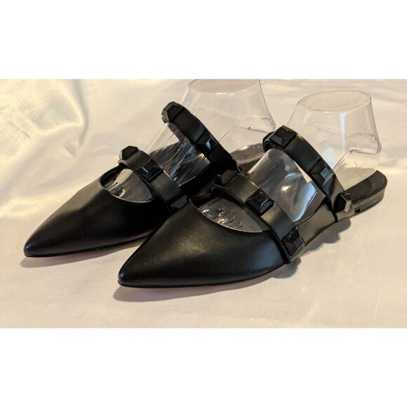 Marc Fisher Shoes - Marc Fisher Womens Searli Studded Strappy Mules Flats Black Size 10 Pointed Toe